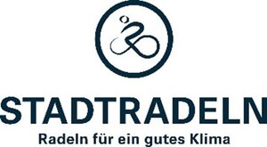 Logo der Veranstaltung Stadtradeln. Symbolbild eines Fahrradfahrers und der Schriftzug Stadtradeln Radeln f&uuml;r ein gutes Klima.